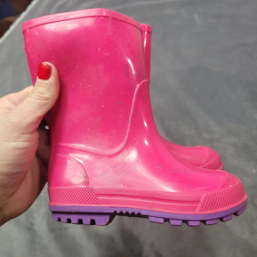 Pink‎ Toddler Girl Rubber Rain Boots Purple Sole Size 5-6 Made in Canada